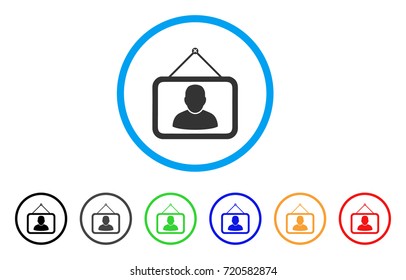 Man Portrait rounded icon. Style is a flat man portrait grey symbol inside light blue circle with black, gray, green, blue, red, orange color versions. Vector designed for web and software interfaces.