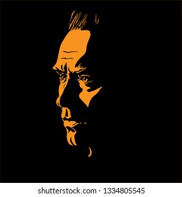 Man portrait silhouette in backlight. Contrast face. Vector. Illustration.