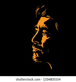 Man portrait silhouette in backlight. Contrast face. Vector. Illustration.