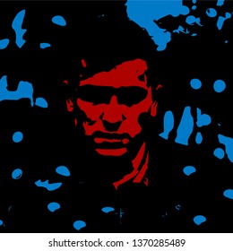 Man portrait silhouette in backlight. Contrast rough face. Vector.