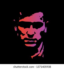 Man portrait silhouette in backlight. Contrast rough face. Vector.