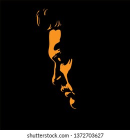 Man portrait silhouette in backlight. Contrast face. Vector. Illustration.