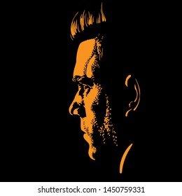 Man portrait silhouette in backlight. Contrast face. Vector. Illustration.