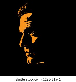 Man portrait silhouette in backlight. Contrast face. Vector. Illustration.