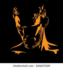 Man portrait silhouette in backlight. Vector. Illustration.