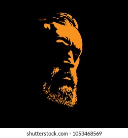 Man portrait silhouette in backlight. Vector. Illustration.