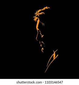 Man Portrait Silhouette In Backlight. Vector.