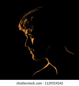 Man portrait silhouette in backlight. Vector.