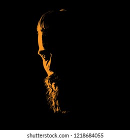 Man portrait silhouette in backlight. Vector. Illustration.