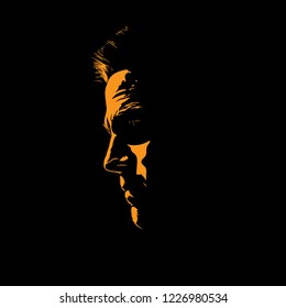 Man portrait silhouette in backlight. Vector.