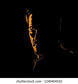 Man portrait silhouette in backlight. Vector. Illustration.