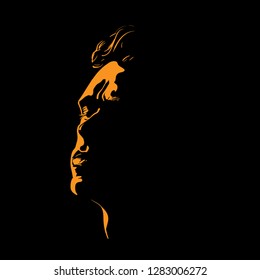 Man portrait silhouette in backlight. Vector.