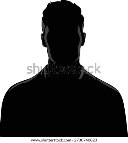Man portrait silhouette, human face in shadow vector clip art, passport photo avatar