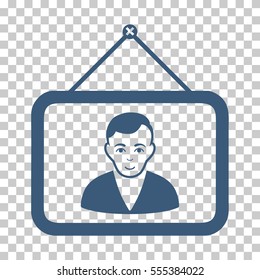 Man Portrait vector icon. Illustration style is flat iconic blue symbol on a chess transparent background.