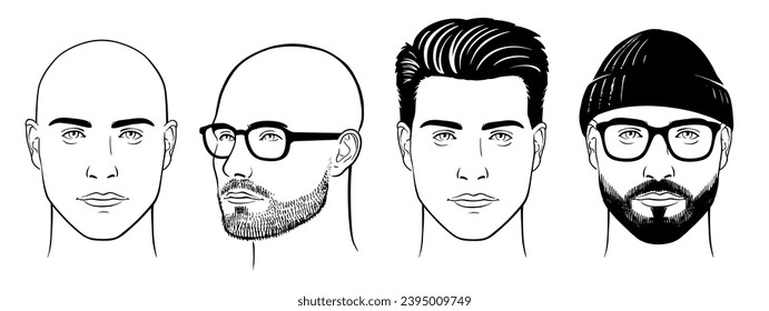 Man portrait vector. Shaved mans face