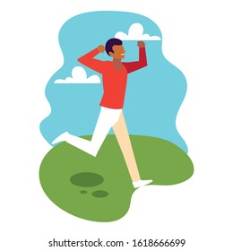 man in pose of dancing in landscape background vector illustration design