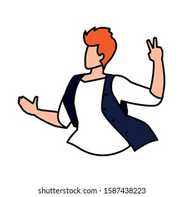 man in pose of dancing, party, on white background vector illustration design