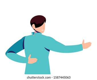 man in pose of dancing, party, on white background vector illustration design