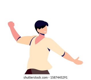 man in pose of dancing, party, on white background vector illustration design