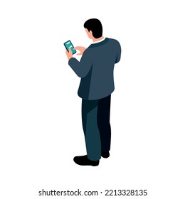 Man pose icon with isometric character in business suit chatting on phone 3d vector illustration