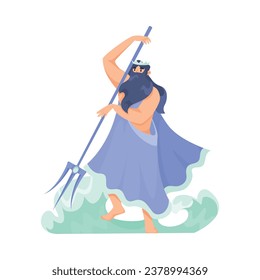 Man Poseidon Ancient Greek God and Deity with Trident as Figure from Mythology Vector Illustration