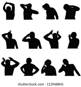 man in poses black vector silhouette on white