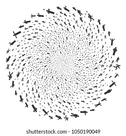 Man Poses centrifugal source. Element cyclone designed from scattered man poses items. Vector illustration style is flat iconic symbols.