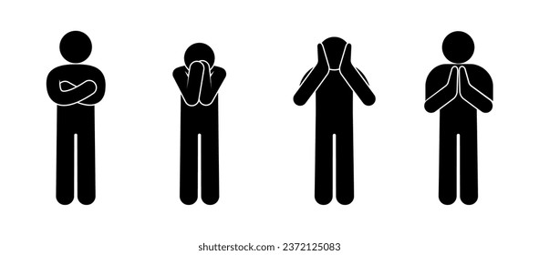 man poses and gestures, stick figure people icons set, human emotions
