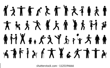 man poses, a set of icons, isolated pictograms, silhouettes of people