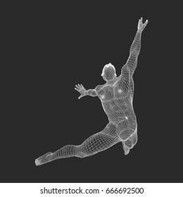 Man is Posing and Dancing. 3D Model of Man. Sport Symbol. Design Element. Vector Illustration.