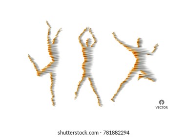 Man is posing and dancing. 3d model of man. Sport symbol. Vector illustration.