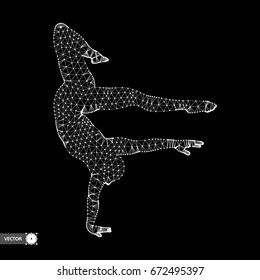 Man is posing and dancing. A dancer performs acrobatic elements. 3d model of man. Sport symbol. Design element. Vector illustration.