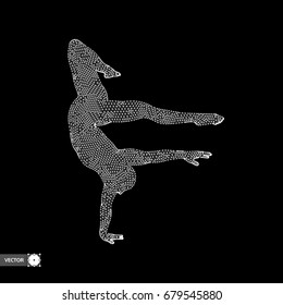 Man is posing and dancing. A dancer performs acrobatic elements. 3d model of man. Sport symbol. Design element. Vector illustration.