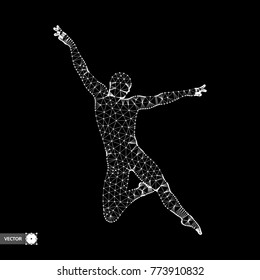 Man is posing and dancing. A dancer performs acrobatic elements. 3d model of man. Sport symbol. Design element. Vector illustration.