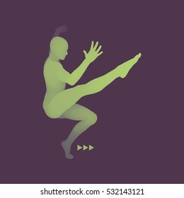 Man is Posing and Dancing. Silhouette of a Dancer. A Dancer Performs Acrobatic Elements. Sports Concept. 3D Model of Man. Human Body. Sport Symbol. Design Element. Vector Illustration. 