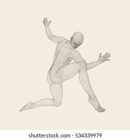 Man is Posing and Dancing. Silhouette of a Dancer. A Dancer Performs Acrobatic Elements. Sports ?oncept. 3D Model of Man. Human Body. Sport Symbol. Design Element. Vector Illustration. 