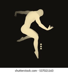Man is Posing and Dancing. Silhouette of a Dancer. A Dancer Performs Acrobatic Elements. Sports Concept. 3D Model of Man. Human Body. Sport Symbol. Design Element. Vector Illustration.