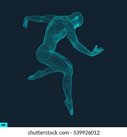 Man is Posing and Dancing. Silhouette of a Dancer. A Dancer Performs Acrobatic Elements. 3D Model of Man. Human Body. Sport Symbol. Design Element. Vector Illustration. 