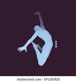 Man is Posing and Dancing. Silhouette of a Dancer. A Dancer Performs Acrobatic Elements. Sports Concept. 3D Model of Man. Human Body. Sport Symbol. Design Element. Vector Illustration.