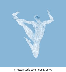 Man is Posing and Dancing. Silhouette of a Dancer. A Dancer Performs Acrobatic Elements. Sports Ã?oncept. 3D Model of Man. Human Body. Sport Symbol. Design Element. Vector Illustration.
