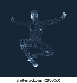 Man is Posing and Dancing. Silhouette of a Dancer. A Dancer Performs Acrobatic Elements. Sports Ã?oncept. 3D Model of Man. Human Body. Sport Symbol. Design Element. Vector Illustration.