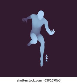 Der Mensch spielt und tanzt. Silhouette eines Tänzers. Ein Tänzer führt Akrobatische Elemente aus. 3D-Modell des Menschen. Sportsymbol. Design-Element. Vektorgrafik.