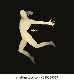 Man is Posing and Dancing. Silhouette of a Dancer. A Dancer Performs Acrobatic Elements. 3D Model of Man. Sport Symbol. Design Element. Vector Illustration.