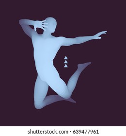 Man is Posing and Dancing. Silhouette of a Dancer. A Dancer Performs Acrobatic Elements. 3D Model of Man. Sport Symbol. Design Element. Vector Illustration.