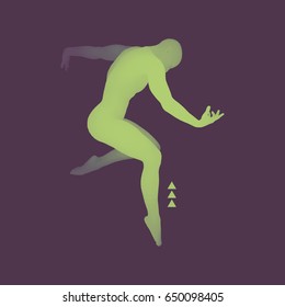 Man is Posing and Dancing. Silhouette of a Dancer. 3D Model of Man. Sport Symbol. Design Element. Vector Illustration.