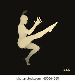 Man is Posing and Dancing. Silhouette of a Dancer. 3D Model of Man. Sport Symbol. Design Element. Vector Illustration.