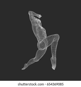 Man is Posing and Dancing. Silhouette of a Dancer. 3D Model of Man. Human Body. Sport Symbol. Design Element. Vector Illustration.