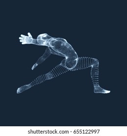 Man is Posing and Dancing. Silhouette of a Dancer. 3D Model of Man. Human Body. Sport Symbol. Design Element. Vector Illustration.