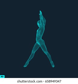 Man is Posing and Dancing. Silhouette of a Dancer. 3D Model of Man. Human Body. Sport Symbol. Design Element. Vector Illustration.