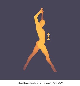 Man is Posing and Dancing. Silhouette of a Dancer. A Dancer Performs Acrobatic Elements. Sports Concept. 3D Model of Man. Human Body. Sport Symbol. Design Element. Vector Illustration.